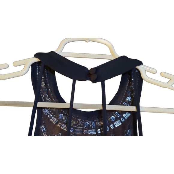B.Darlin Juniors' BLUE HALTER NECK RHINESTONE BEADED CROPPED TOP SIZE 5/6 Vegas - Picture 3 of 16